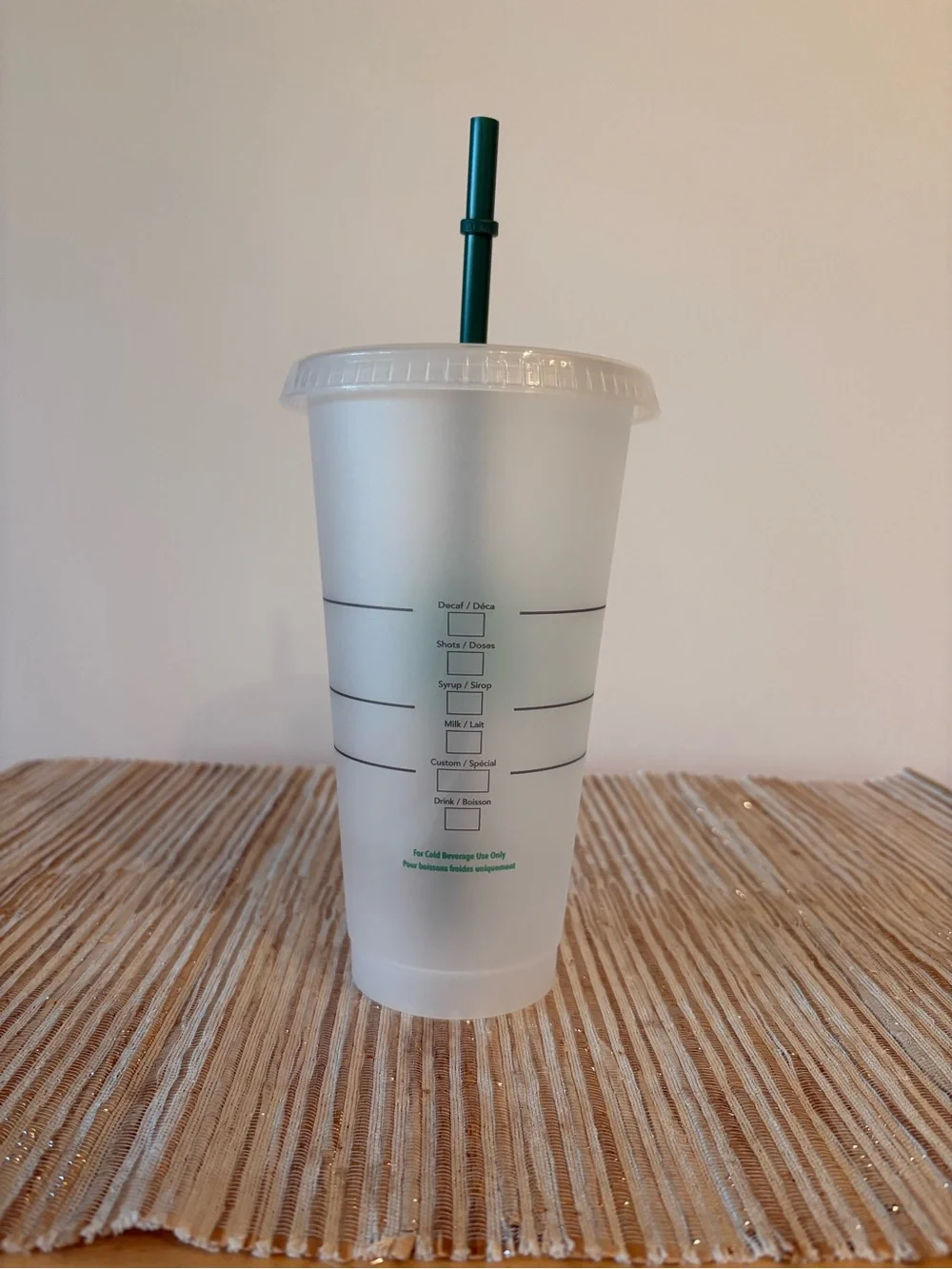 Starbucks Reusable White Plastic Cold Cup with Green Logo and Straw